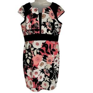 New York & Company Black and Pink Sheath Dress with Flutter Cap Sleeves